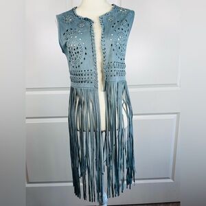 Black Rivet faux suede fringe vest